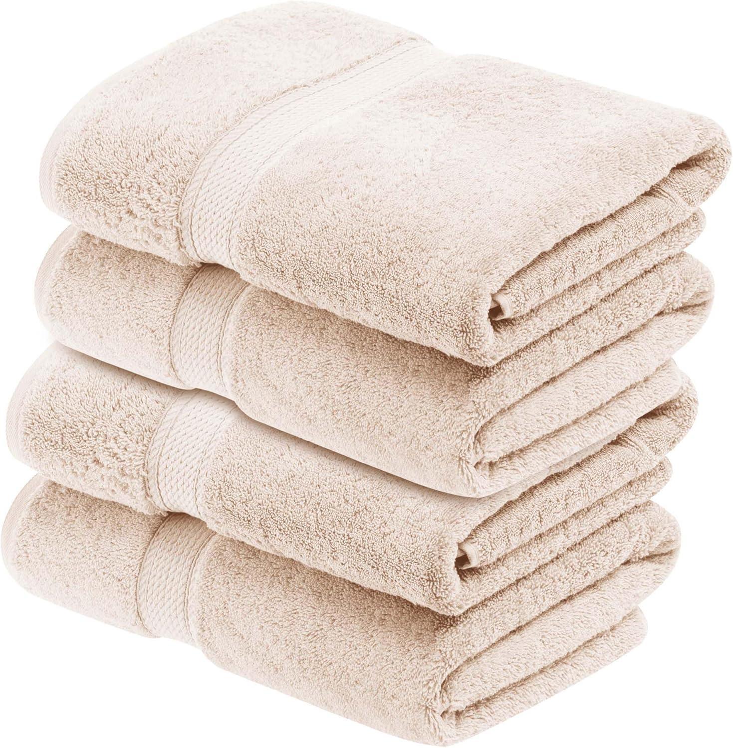 SUPERIOR Solid Egyptian Cotton Towel Set, Washcloths 13 x 13 , Hand Towels 20 x 30 , Bath Towels 30 x 55 , Cream, 6-Pieces Cream 6-Piece Towel Set