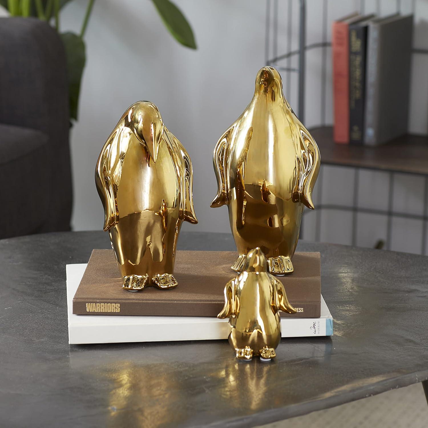 Elegant Gold Porcelain Penguin Sculptures - Set of 3