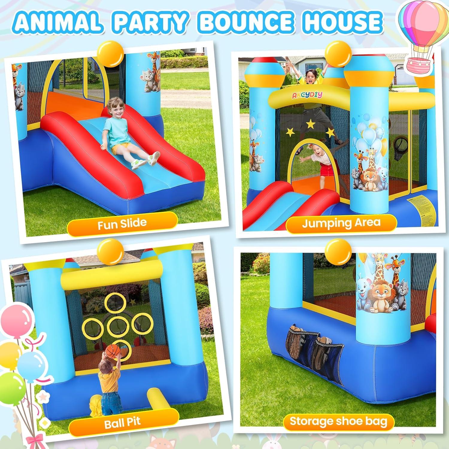Ancheer 9ft x 6ft Animal Inflatable Bounce House for Kids, Inflatable Bouncy Castle with Blower, Jumping House with Slide/Pitching Game, Indoor Outdoor Toddler Kids Party