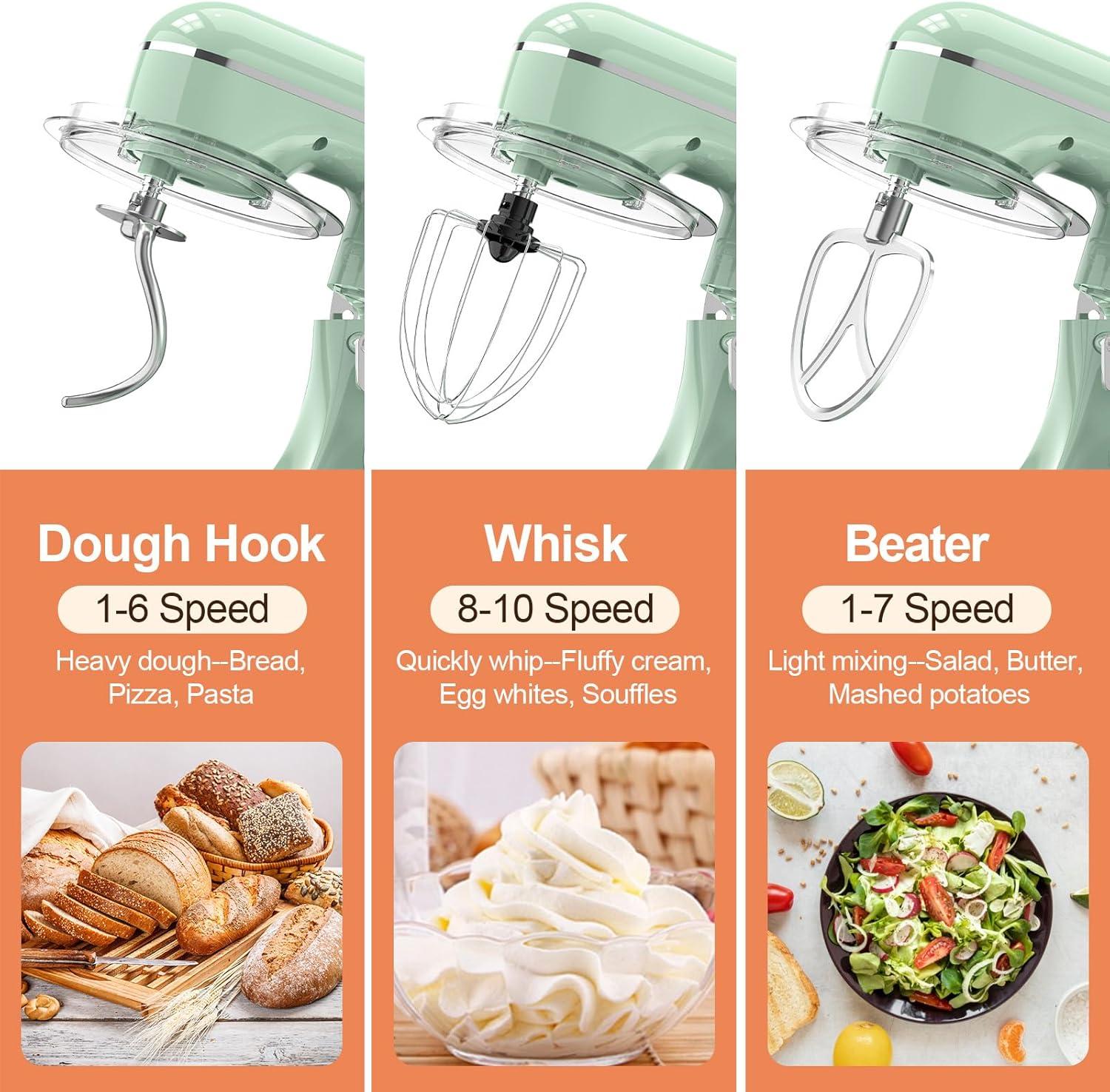 3-IN-1 Electric Stand Mixer, 6.5QT Bowl 660W 10-Speed Kitchen Mixer, Household Food Mixers include Dough Hook, Beater and Whisk, Bread Cake Mixer for Baking and Most Home Cooks, Purple
