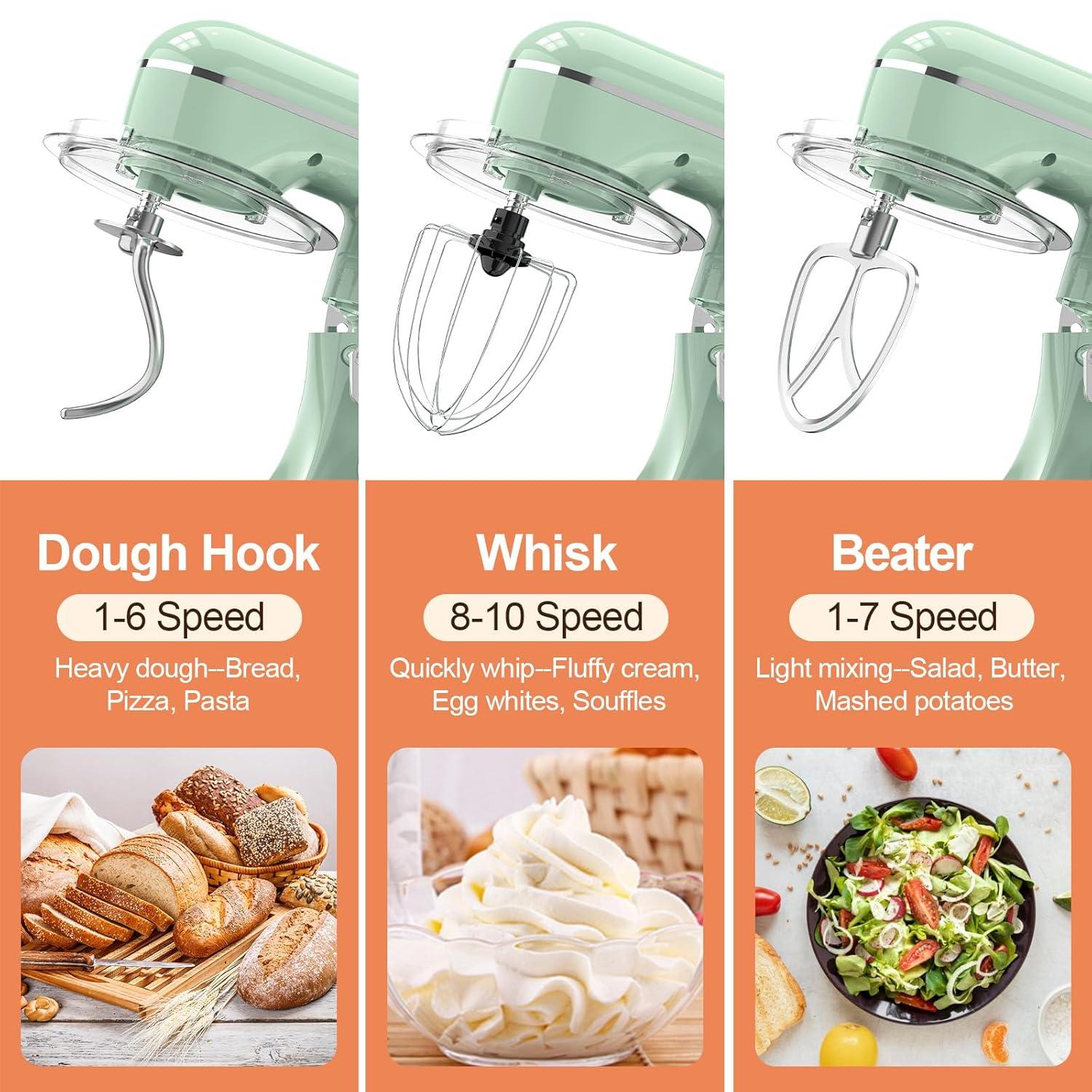 3-IN-1 Electric Stand Mixer, 6.5QT Bowl 660W 10-Speed Kitchen Mixer, Household Food Mixers include Dough Hook, Beater and Whisk, Bread Cake Mixer for Baking and Most Home Cooks, Purple