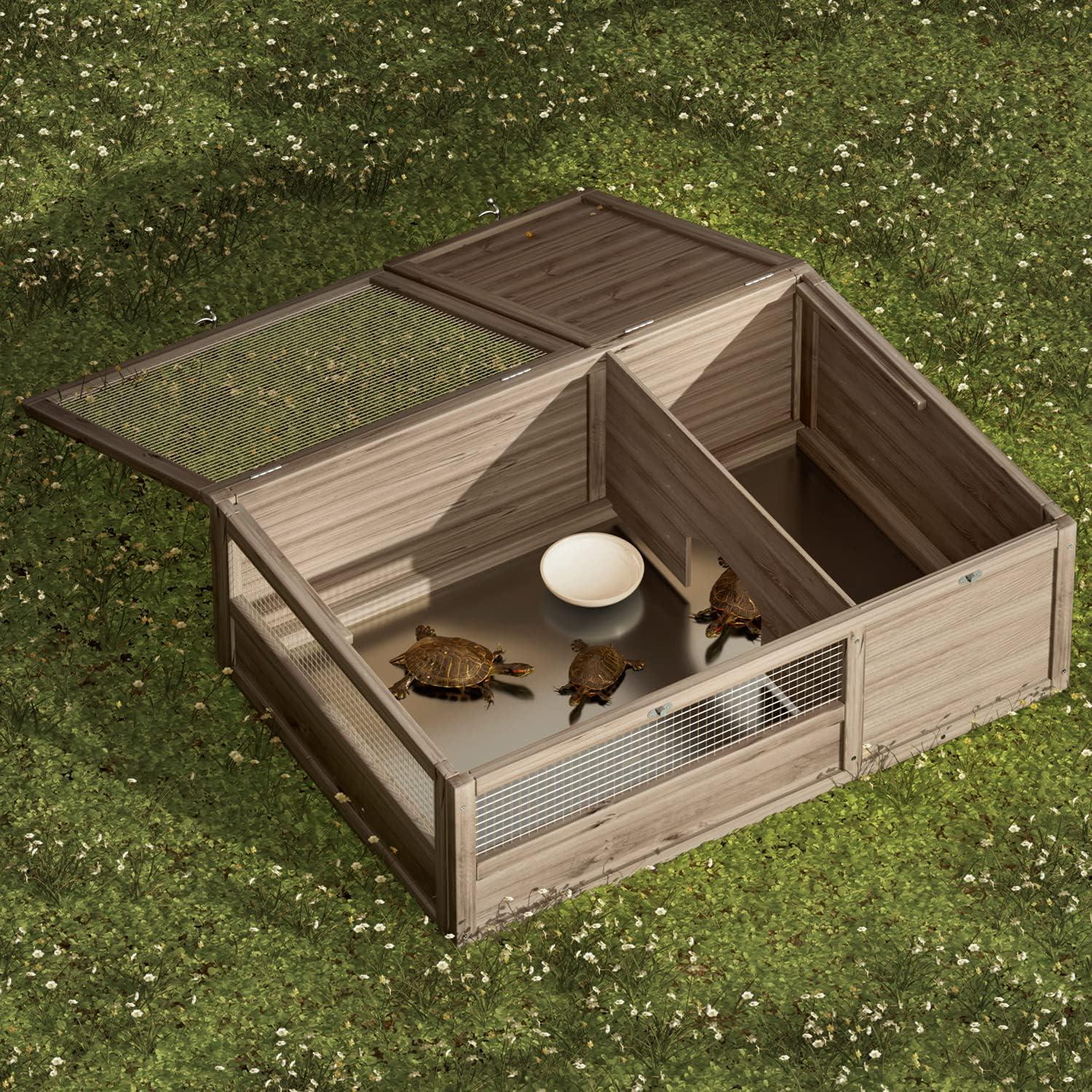 Large Gray Wooden Tortoise Habitat with Mesh Windows