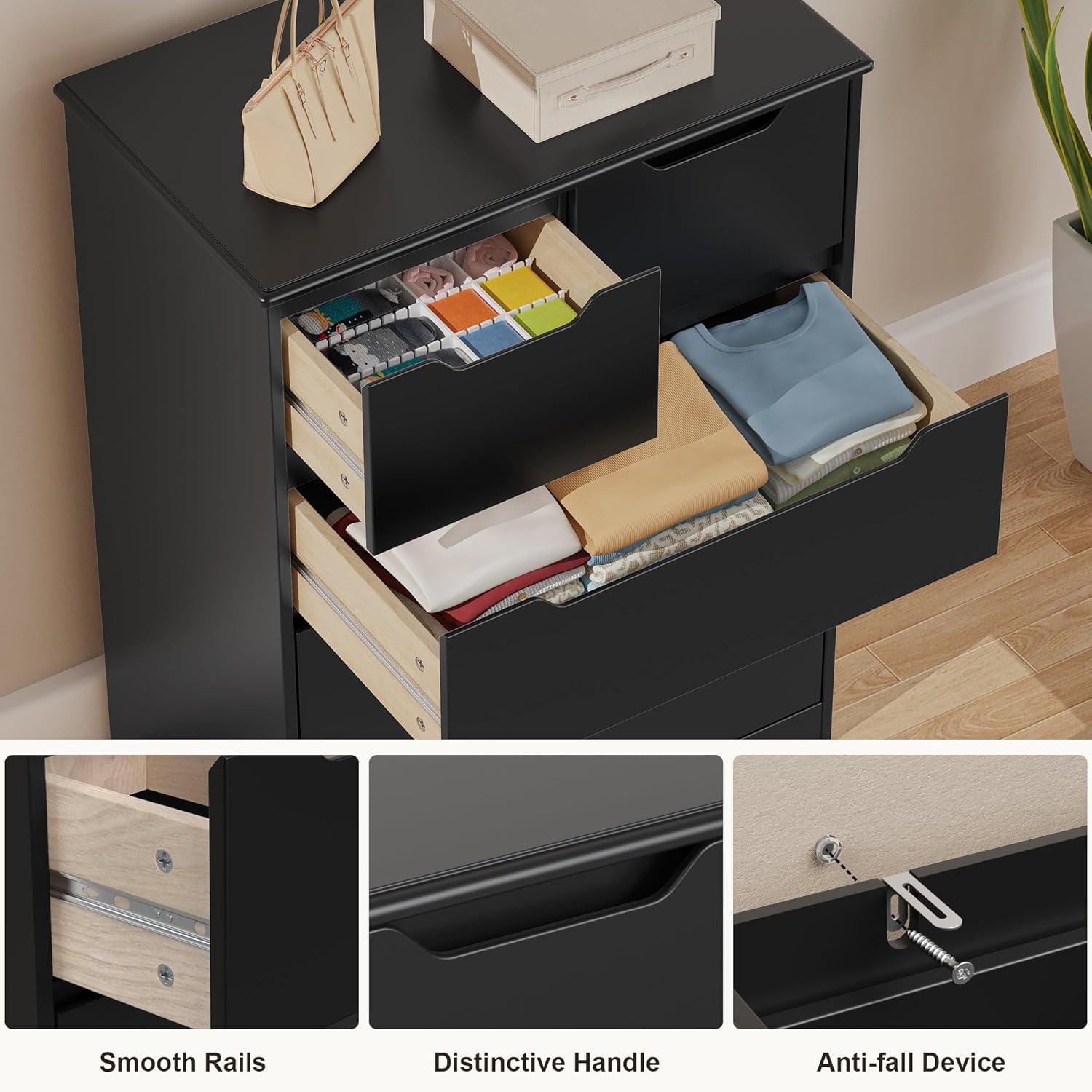37  Tall Modern 5 Drawer Chest of Drawers Dresser Organizer, Vertical Clothes Storage Hanging Cabinet for Hallway, Bedroom