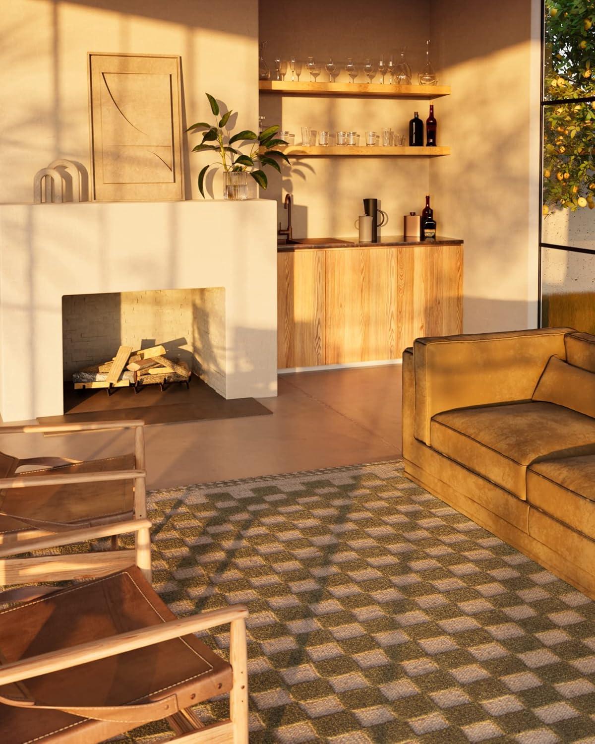 Momeni 5'x8' Willow Check Handwoven Area Rug Green: Wool, Classic Pattern, Low Pile, Indoor Use, Handmade