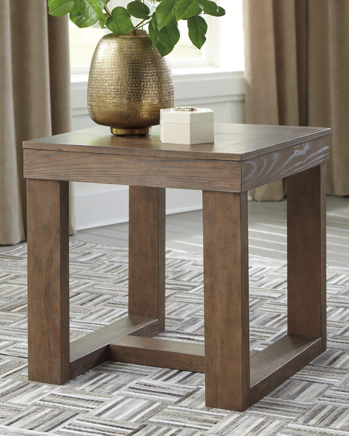 Contemporary Plank-Effect Square End Table in Textured Grayish Brown