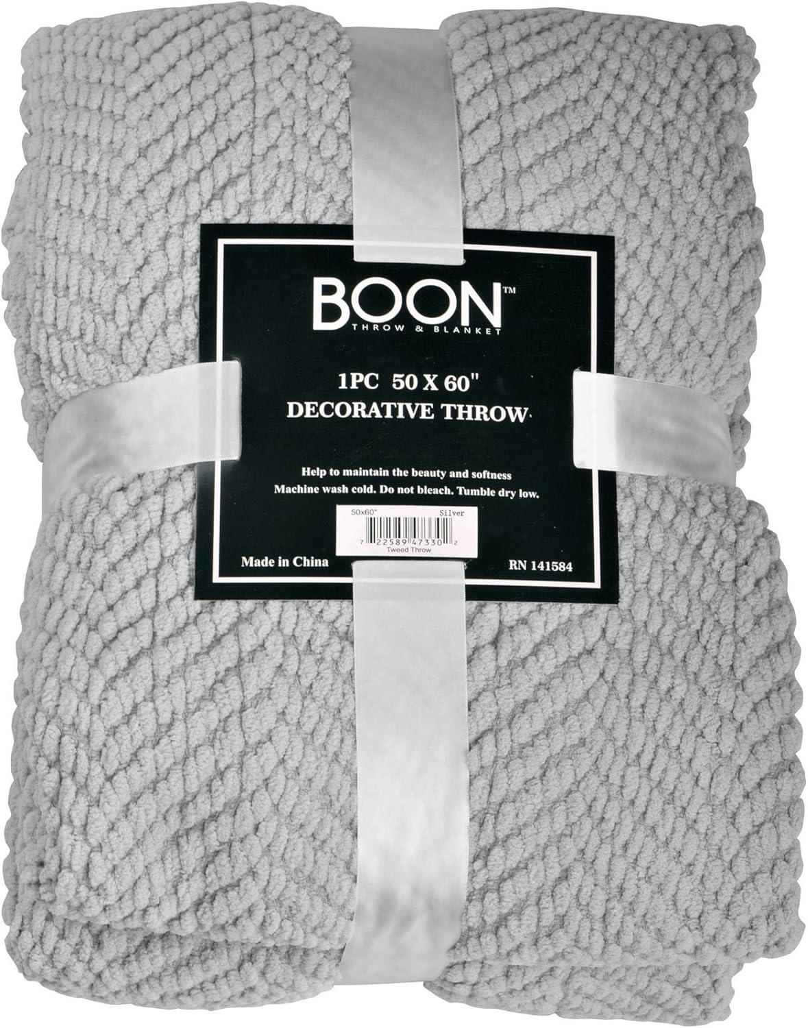 Home Soft Things Reversible Tweed Throw Blanket, Super Soft & Cozy - Silver, 50x60"
