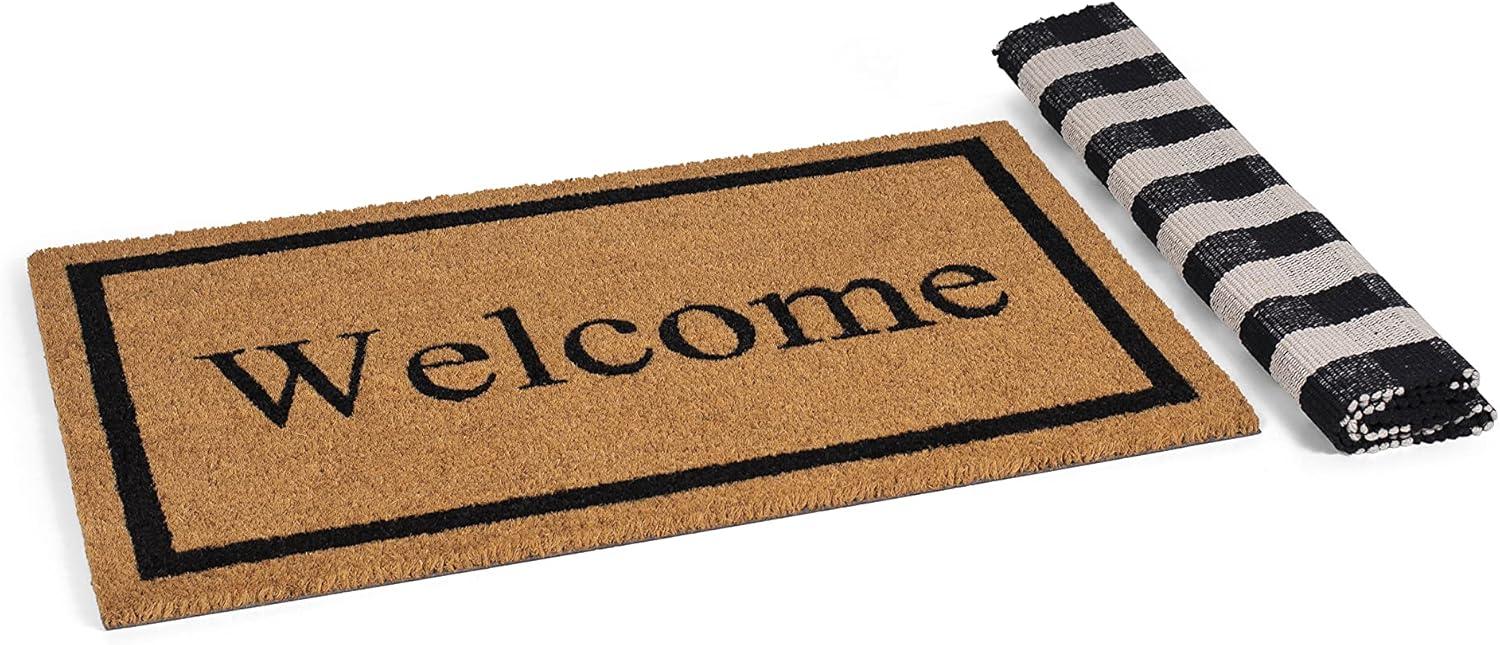 BirdRock  Home Layered Welcome Mat with Vinyl Backing for Door Entryway 24 x 36