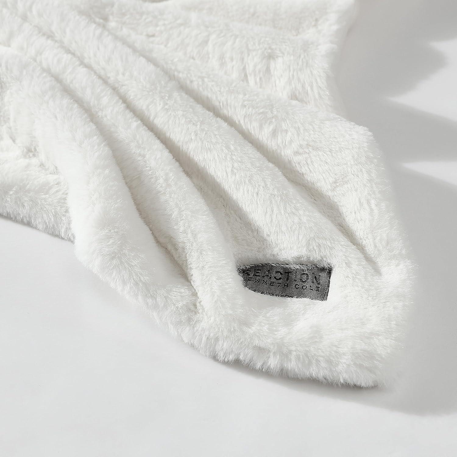 Kenneth Cole Reaction Faux Fur Throw Blanket Faux Fur (Solid -White)-50" X 60"