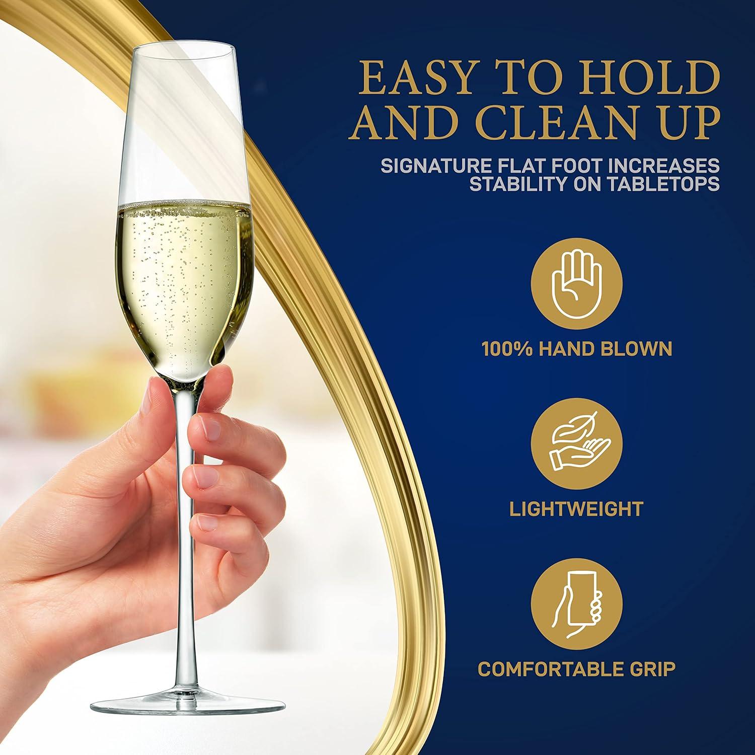 NutriChef 2 Pcs. of Crystal Champagne Flutes - Ultra Clear, Elegant Champagne Glasses, Hand Blown