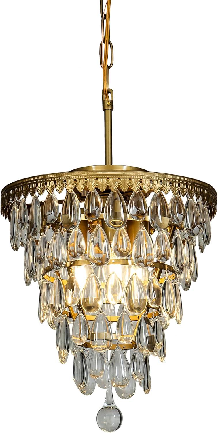 3-Lights Glass Tear Drops Chandelier Painted Brass Pendant Ceiling Lighting