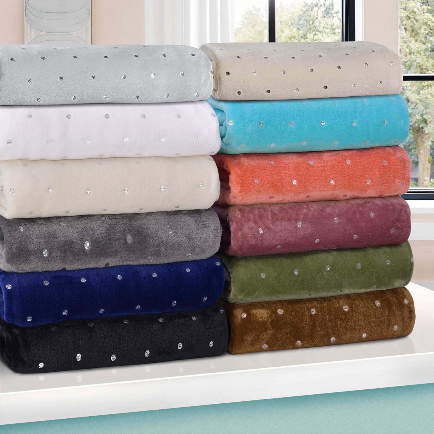 Superior Superior Polka Dots or Solid Fleece Plush Blanket Medium Weight Fluffy Soft Decorative Bedding