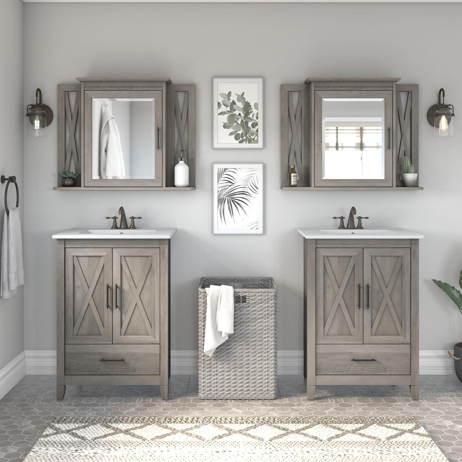 24W Driftwood Gray Single Bathroom Vanity with Ceramic Basin