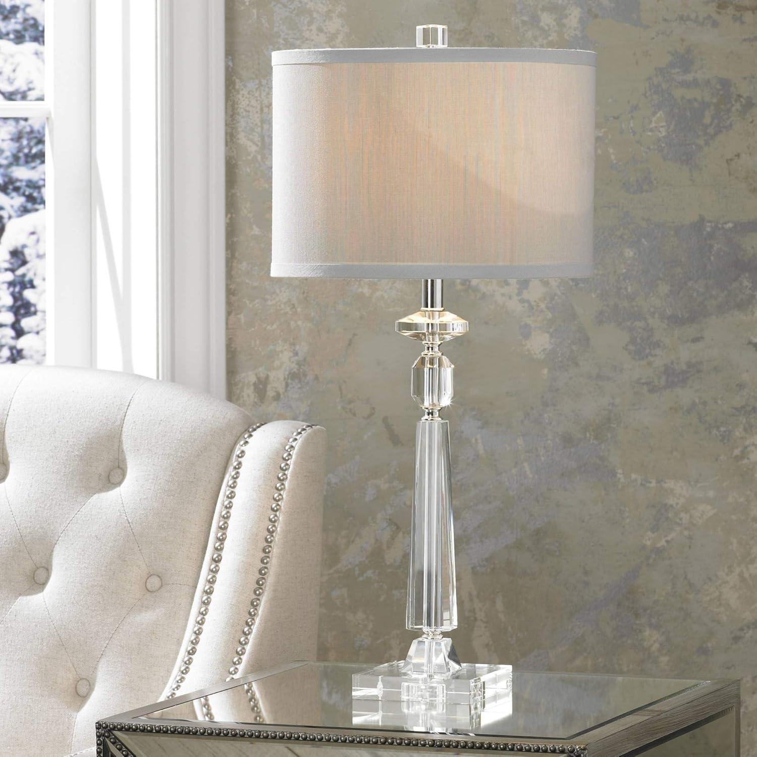 Vienna Crystal Table Lamp with Gray Drum Shade