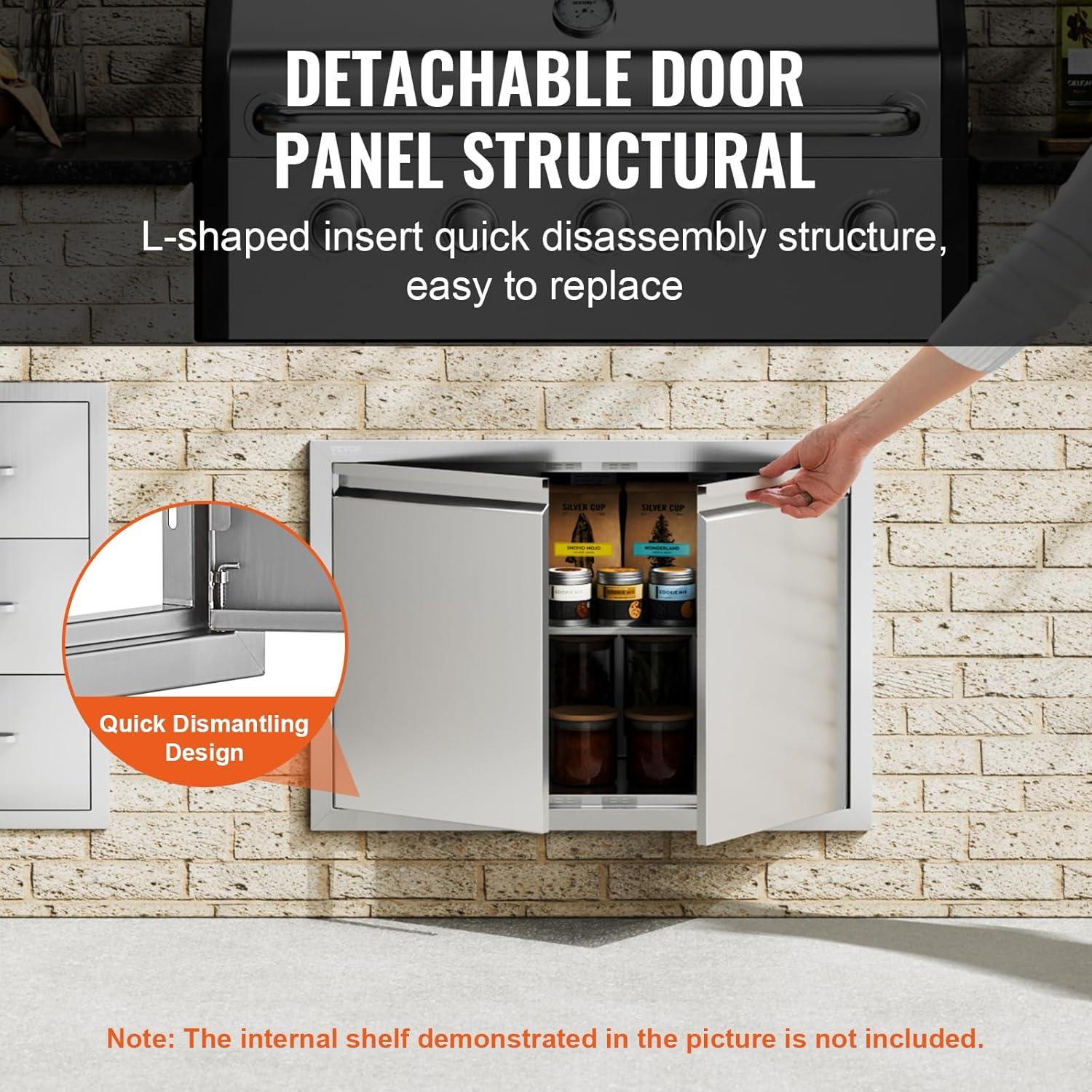BBQ Access Door 30 in. W x 21 in. H Brushed Stainless Steel Outdoor Kitchen Door with Hooks for Outside Cabinet