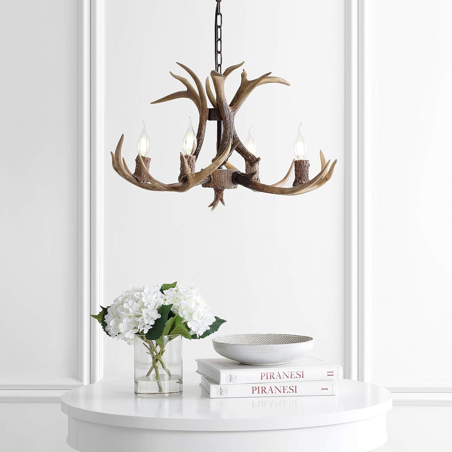 Eldora 26" Adjustable Resin Antler 4-Light LED Chandelier, Brown