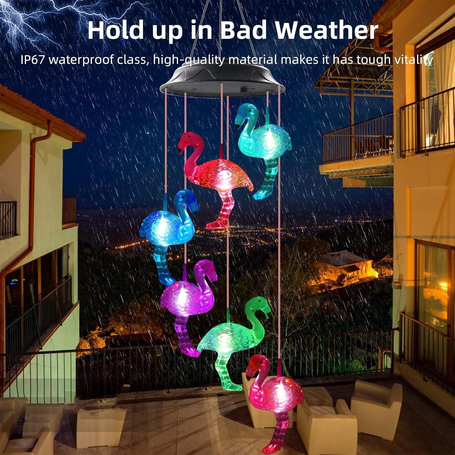 Colorful Crystal Flamingo Solar LED Wind Chimes