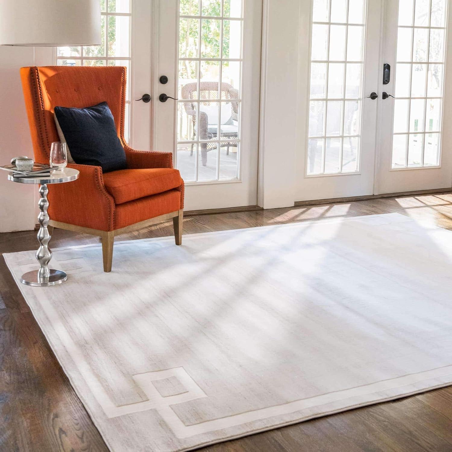 Manhattan Sophisticate Beige 4' x 6' Geometric Synthetic Area Rug