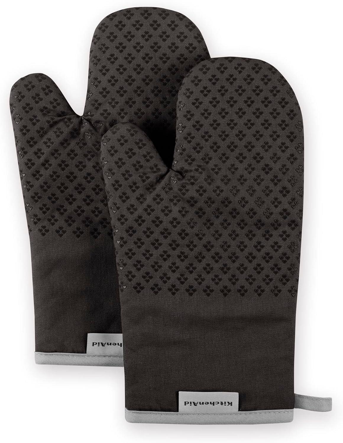 Black Silicone Heat-Resistant Oven Mitt Set, 7"x12.5"