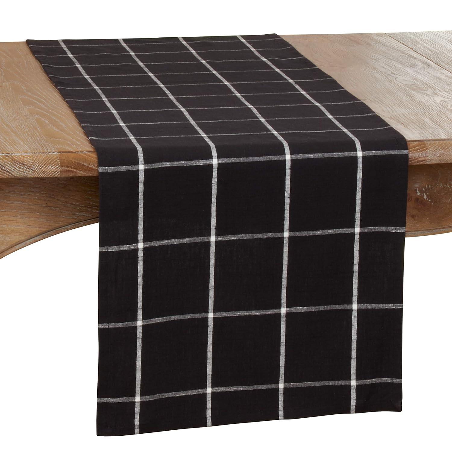 Saro Lifestyle Dining Table Runner With Large Plaid Design, Black, 16" x 72"