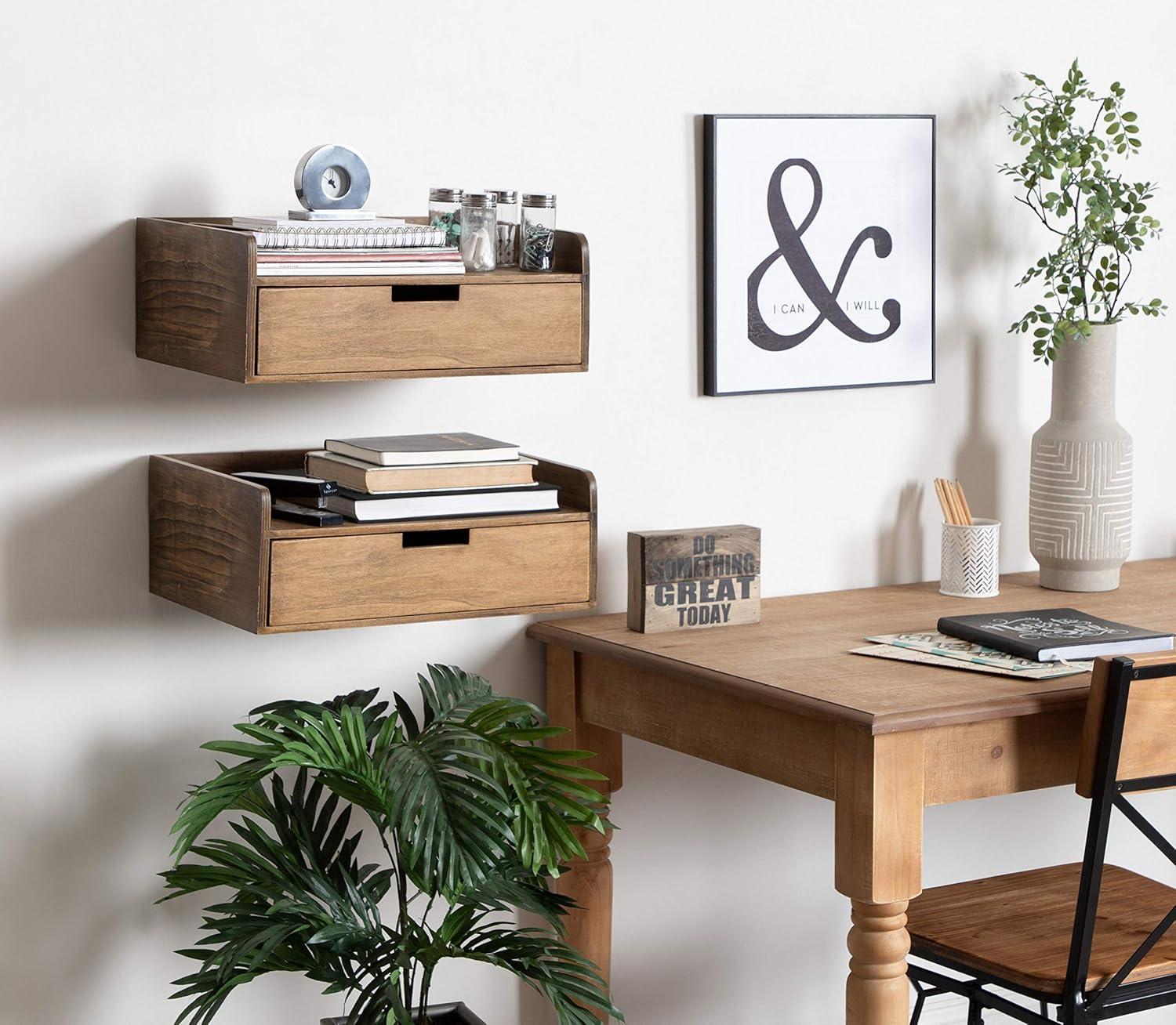 18" x 12" x 6.5" Kitt Floating Shelf Side Table with Drawer - Kate & Laurel All Things Decor: Wall Mounted Storage