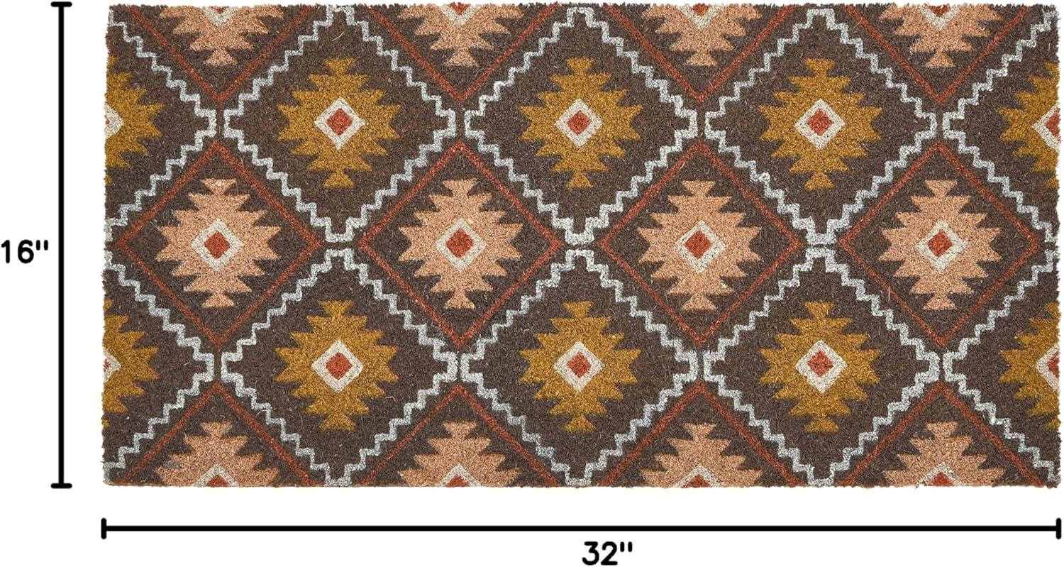 Main + Mesa Natural Coir Doormat with Geometric Print, Multi-color
