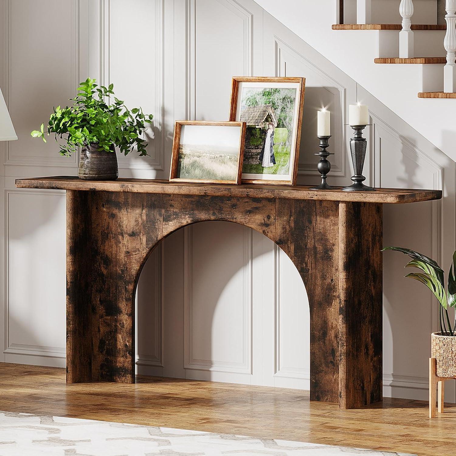 Tribesigns 63-Inch Farmhouse Console Table with Curved Arch Brace