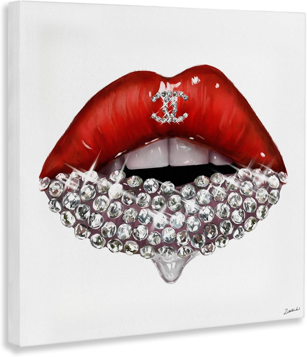 Stupell Industries Chic Red Lip Portrait Women's Fashion Stone Details Designed by Ziwei Li