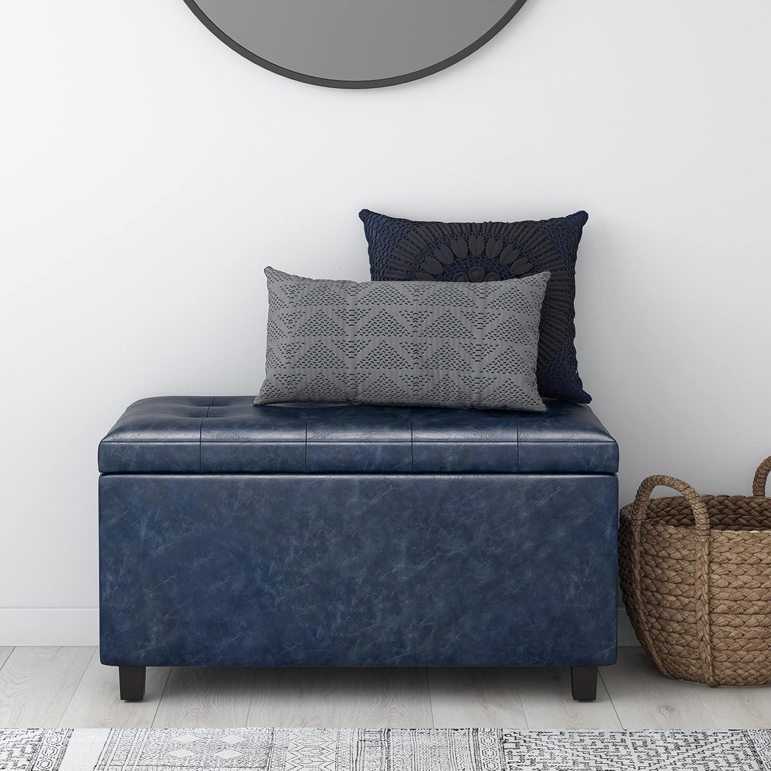 Cosmopolitan Storage Ottoman in Denim Blue Faux Leather