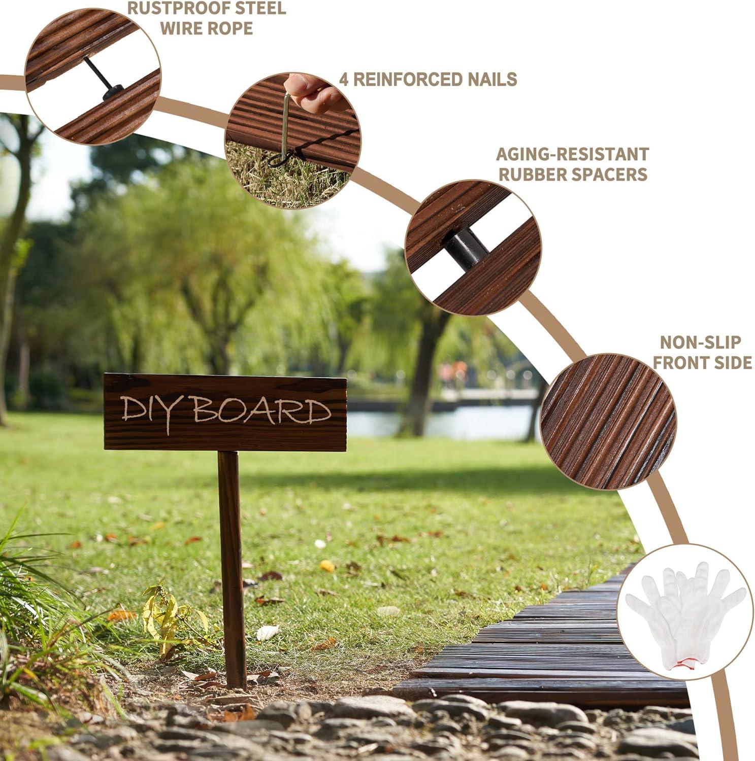 LINSHRY 12FT Wooden Garden Pathway, Outdoor Roll Out Decorative Garden Walkway, Weather-Resistant Non-Slip Hardwood Pathway for Backyard, Beach, Wedding Party Paths