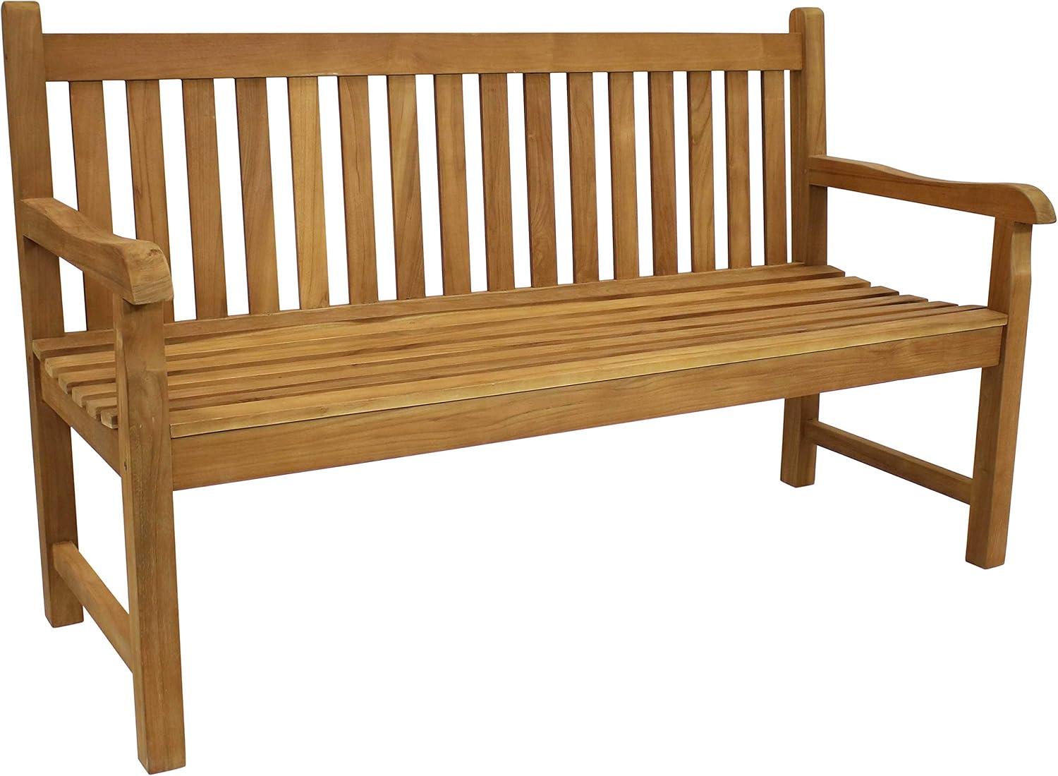 Sunnydaze Outdoor Solid Teak Wood with Light Stained Finish Patio Garden Bench Seat - 60" - Light Brown