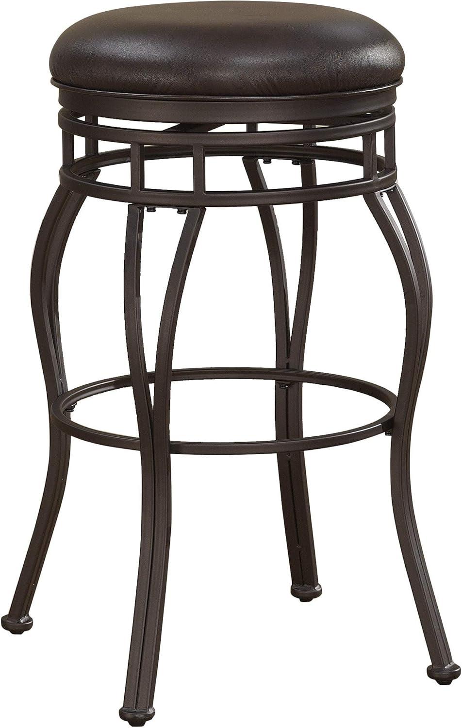 26'' Brown Metal and Leather Swivel Counter Stool