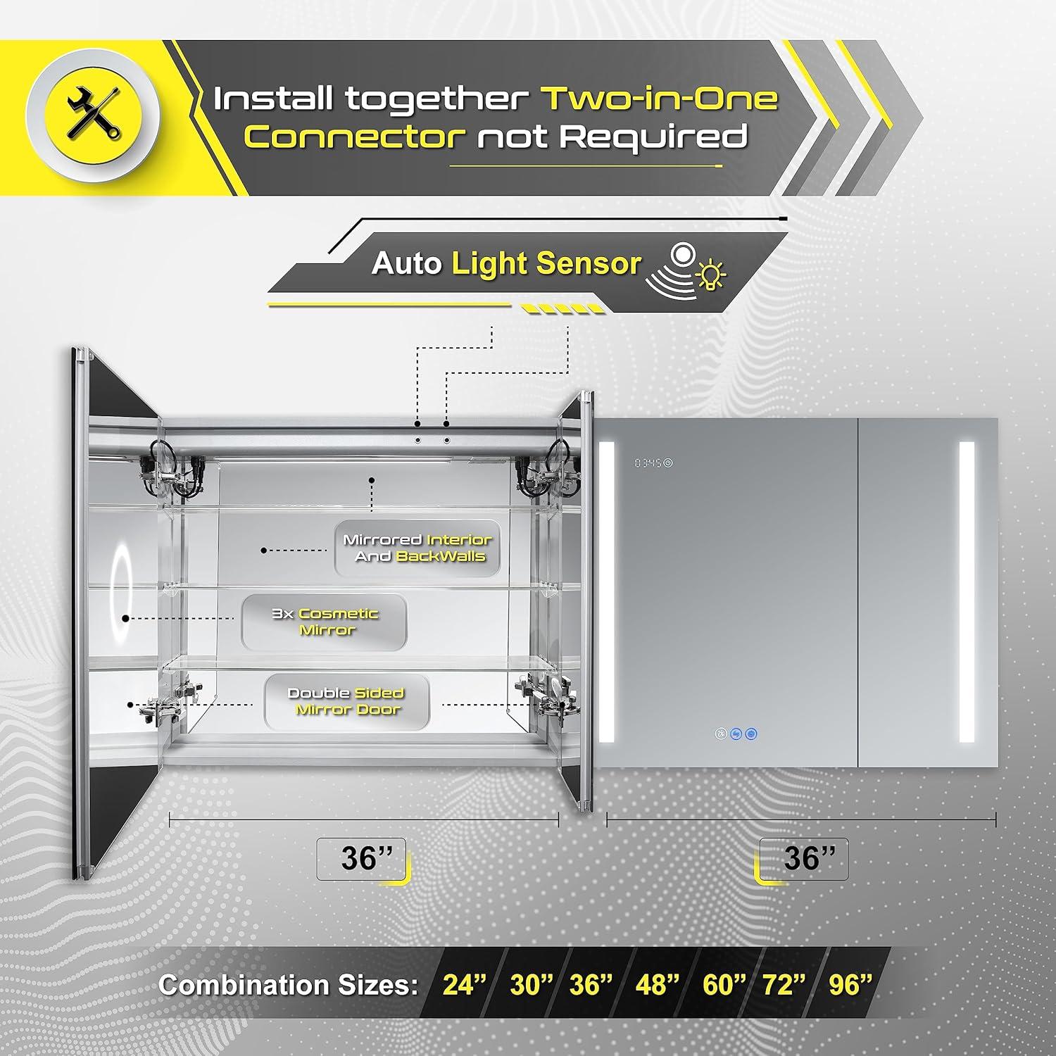 Aura 36x30 LED Mirror Medicine Cabinet with Defogger and USB Ports