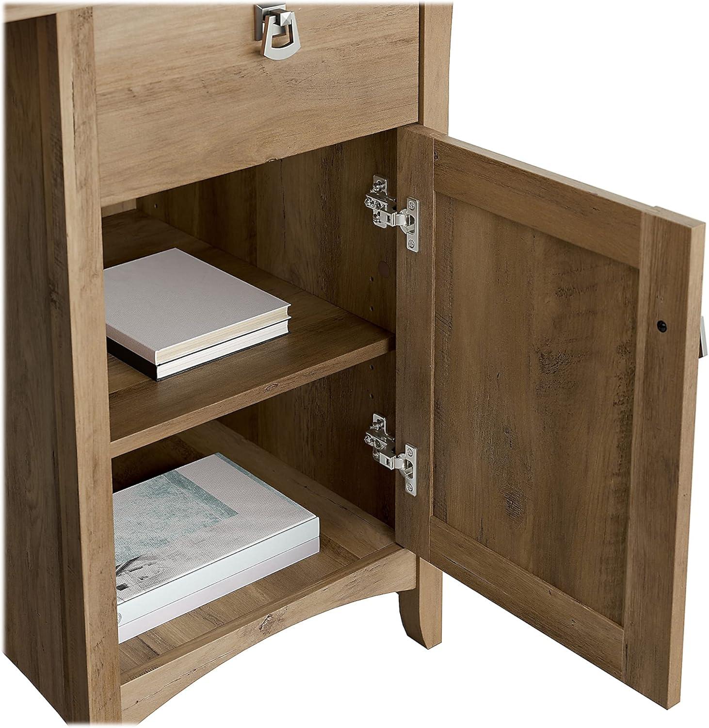 Bush Furniture Salinas 60" L Shaped Desk with Storage, Reclaimed Pine