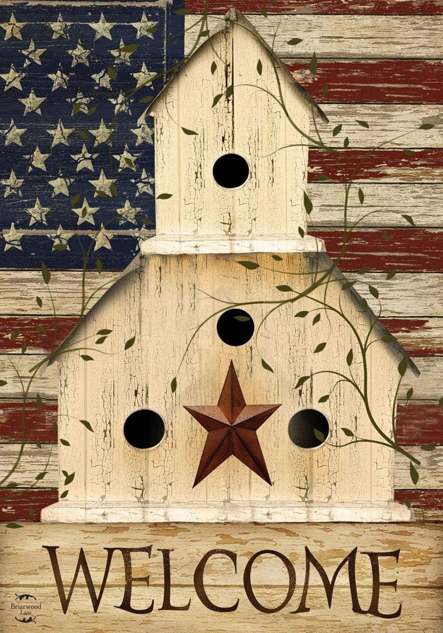 Americana Welcome House Flag Primitive Patriotic 28" x 40" Briarwood Lane