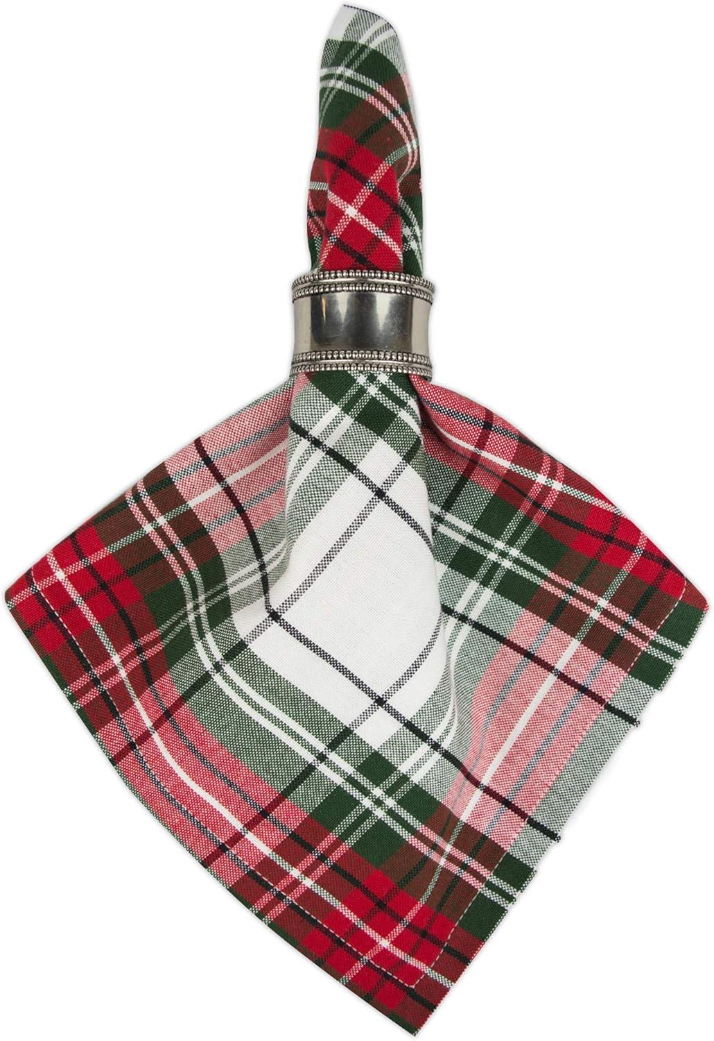 Holiday Tartan Plaid Cotton Napkins, Red Green White, 20x20, Set of 6