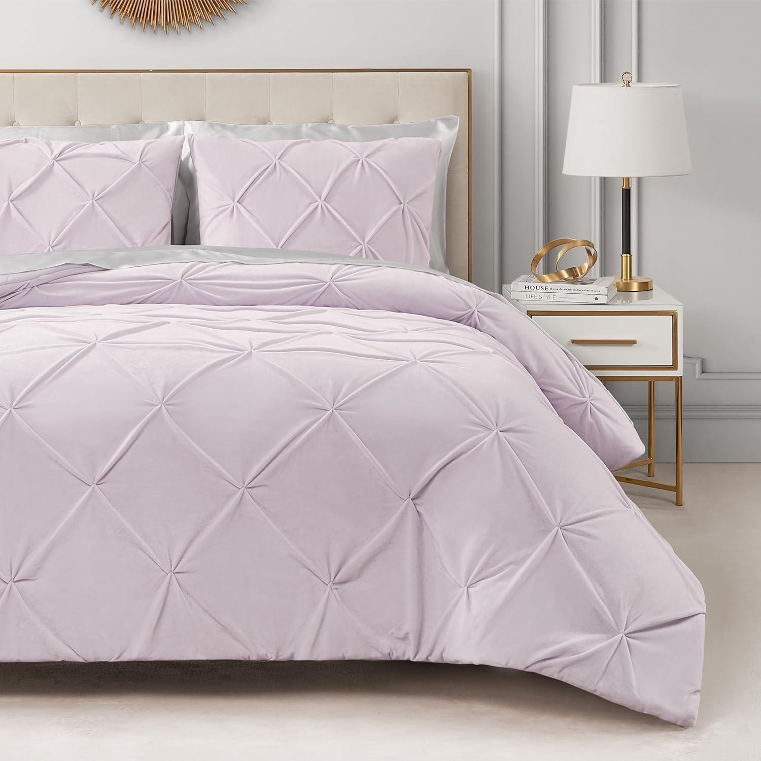 Lavender Purple Twin Microfiber Comforter Set with Pleated Design