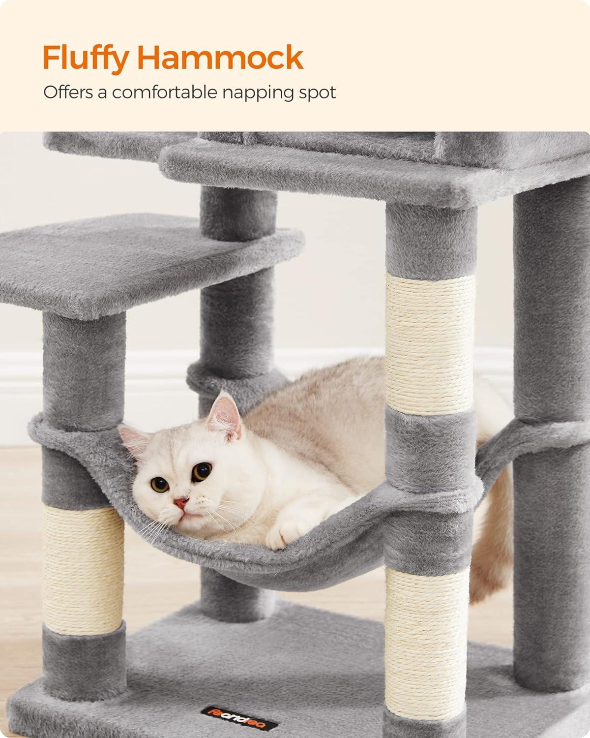 Multi-Level Gray Sisal Cat Tree with Hammock and Cave