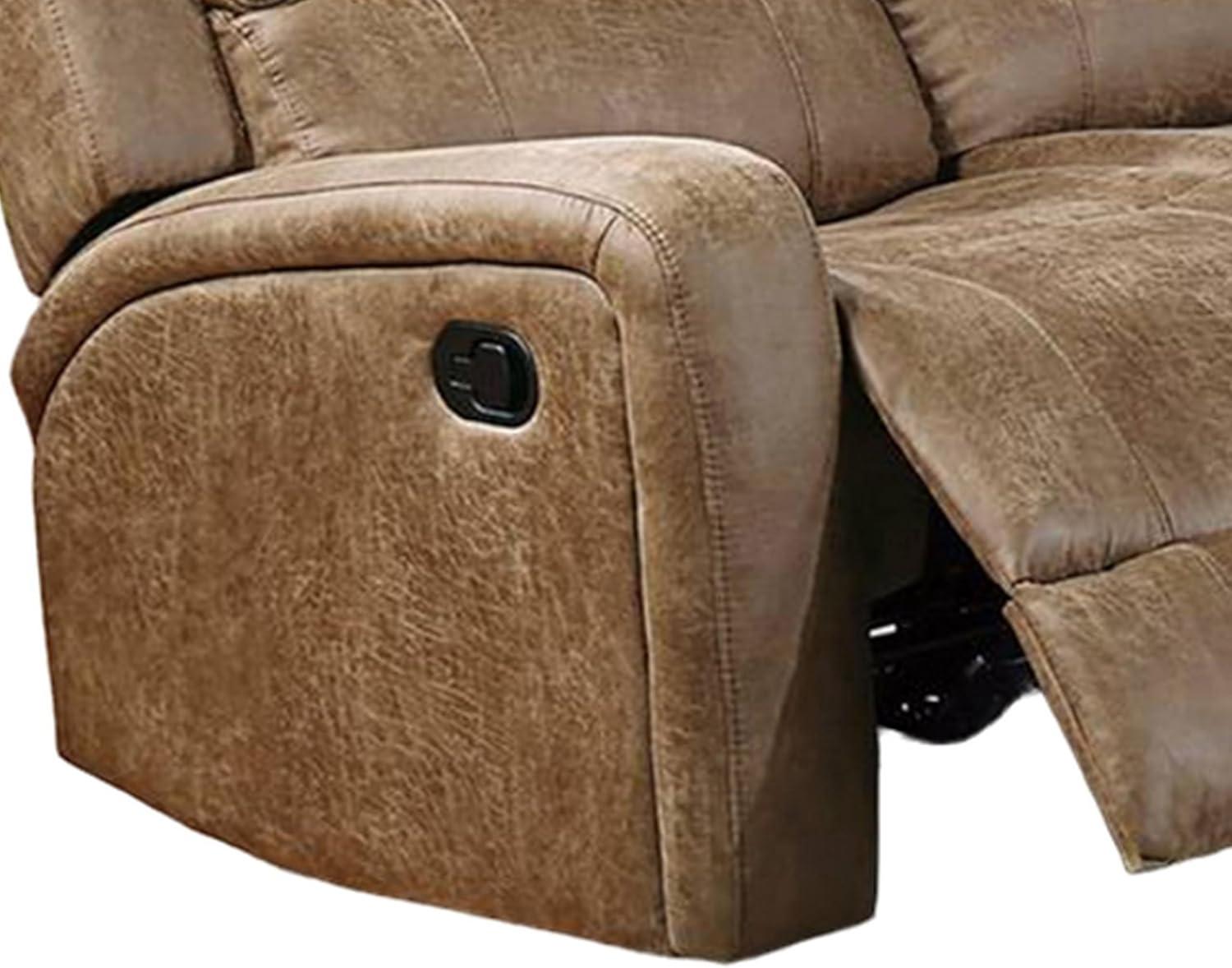 Chestnut Brown Tufted Faux Leather Reclining Sofa, 78 inch