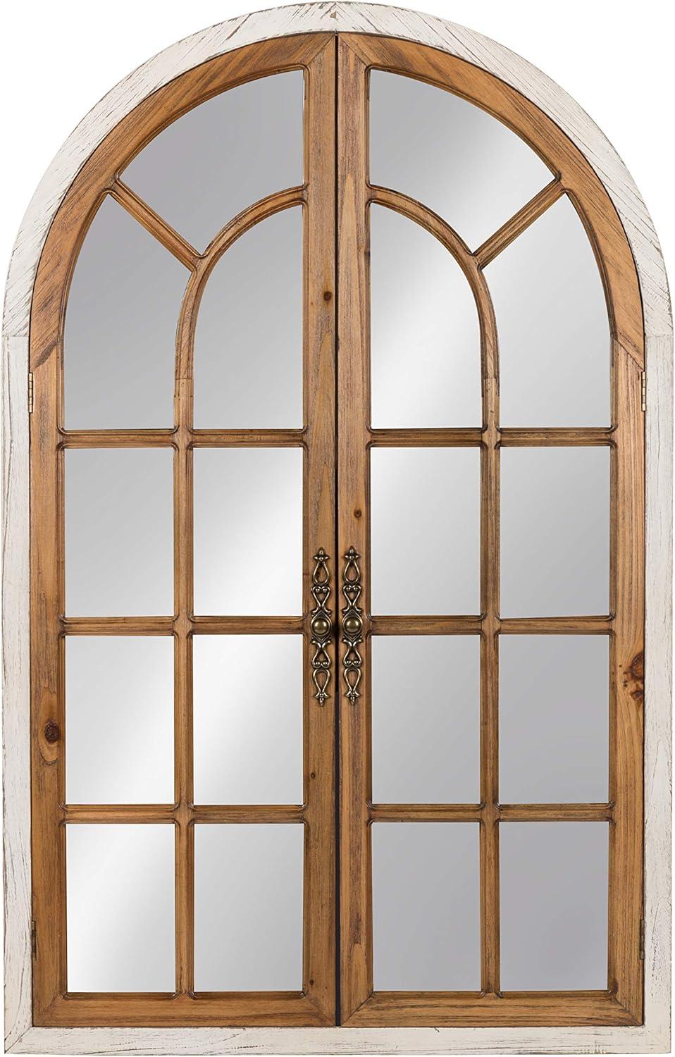 Kate and Laurel Boldmere Large Traditional Wood Windowpane Arch Mirror, 28x44, Rustic Brown and White