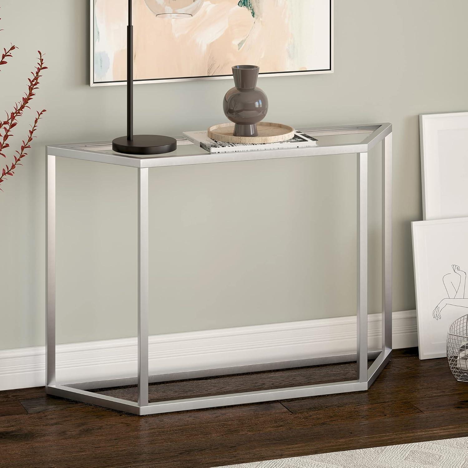 Levi Streamlined 44'' Silver Metal & Glass Console Table with Storage