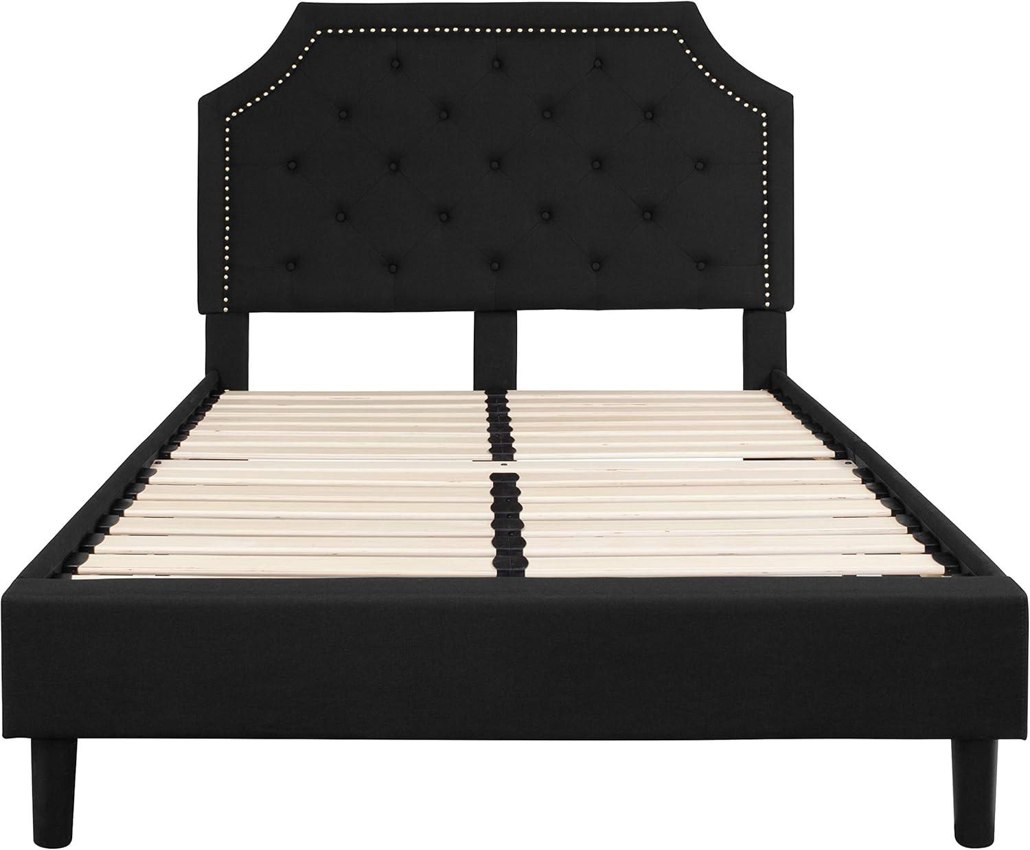 Elegant Full-Size Black Upholstered Platform Bed with Tufted Headboard