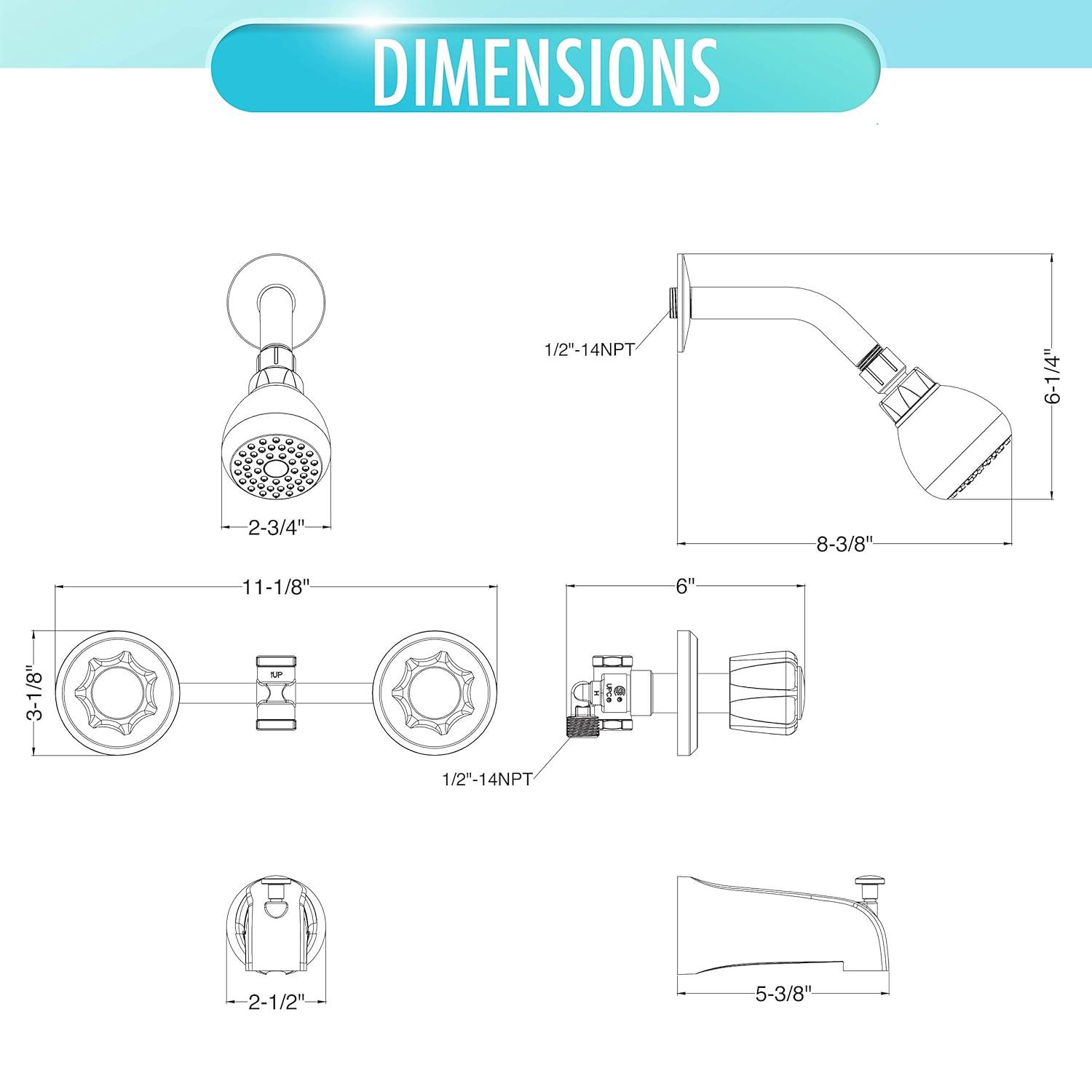 Polished Chrome Wall Mounted Two Handle Tub and Shower Faucet