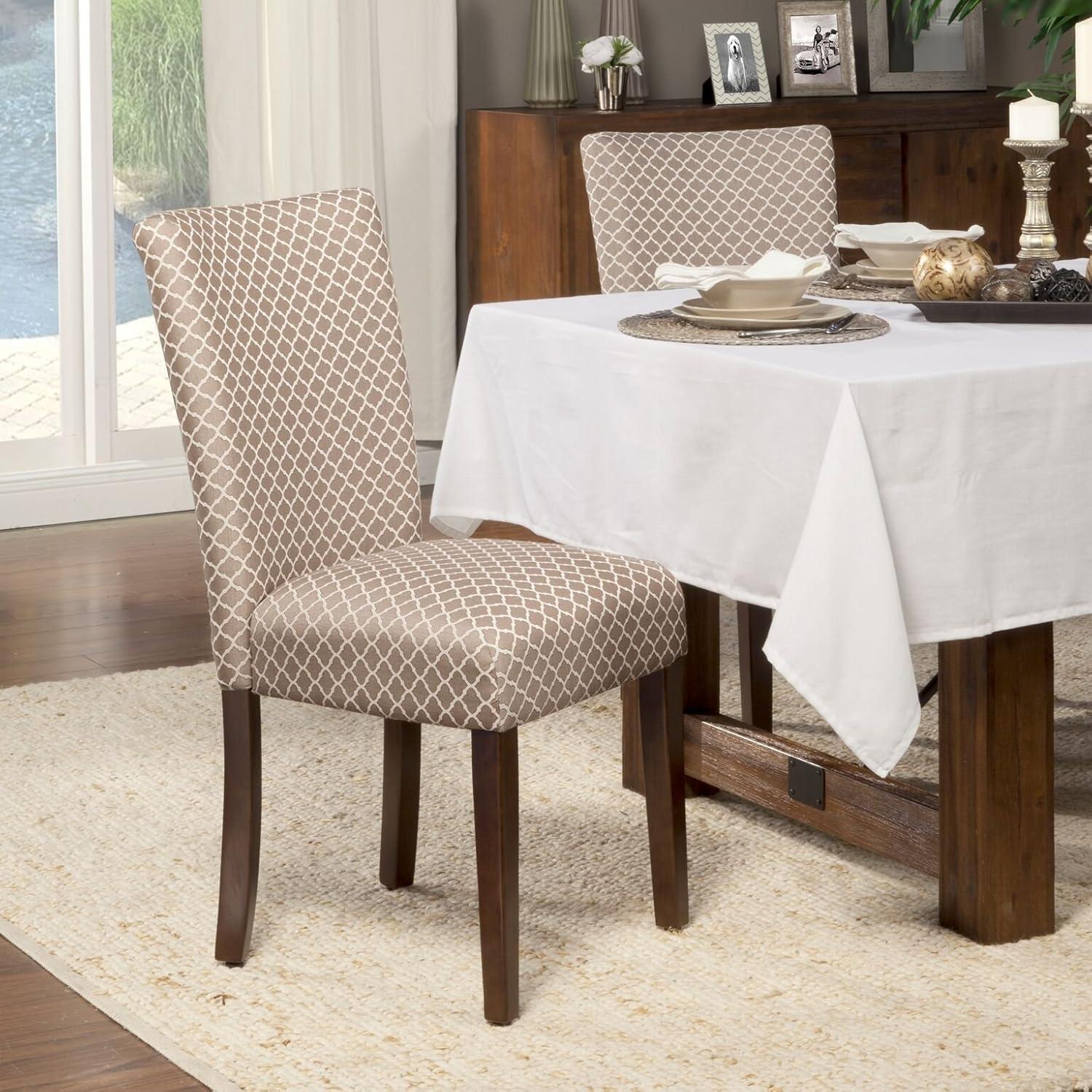 Brown Upholstered Parsons Side Chair with Wooden Legs, Set of 2