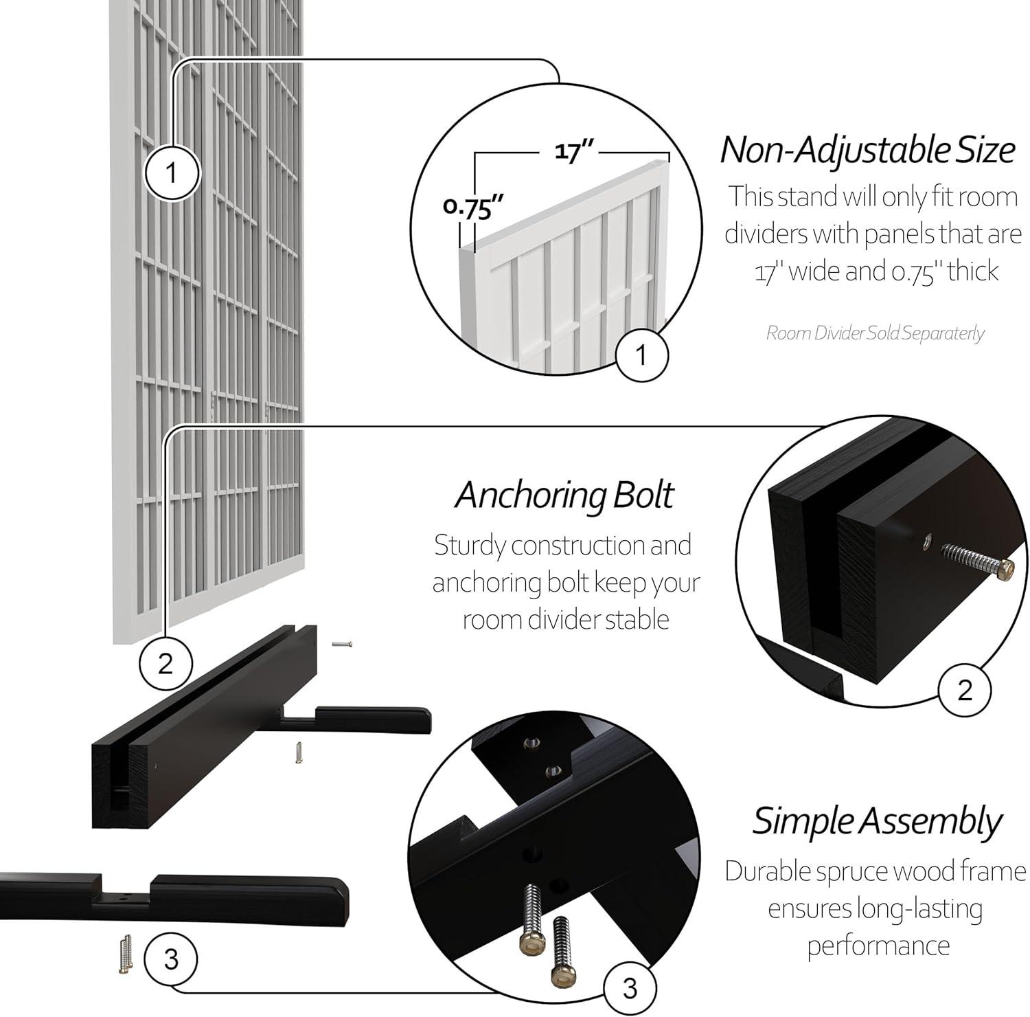 Room Divider Stand Black 3 Panel