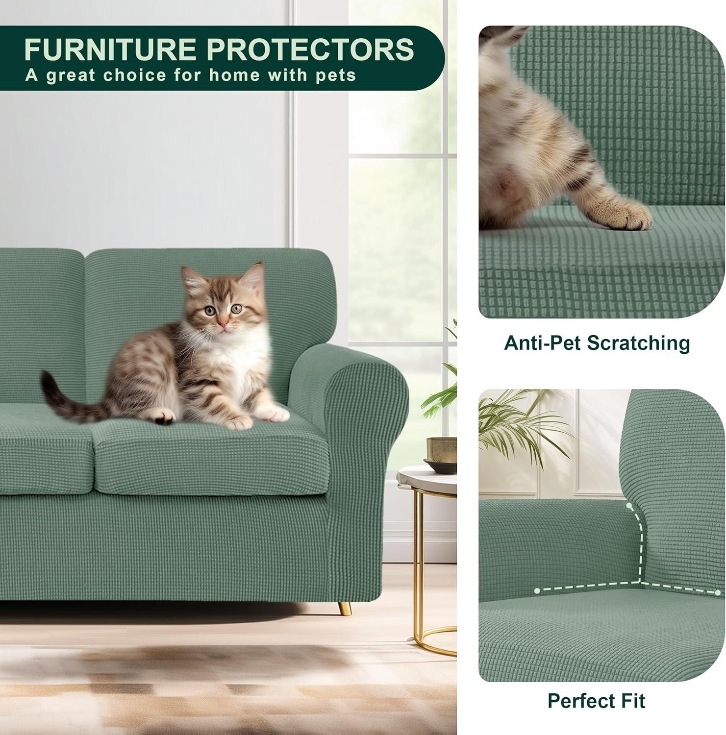 CHUN YI 7 Piece Sofa Covers for 3 Cushion Couch Covers, 3 Seater Stretch Couch Slipcover with 3 Separate Backrests and Cushions, Anti-Slip Washable Furniture Protector for Dogs Pets (Large,Dark Cyan)