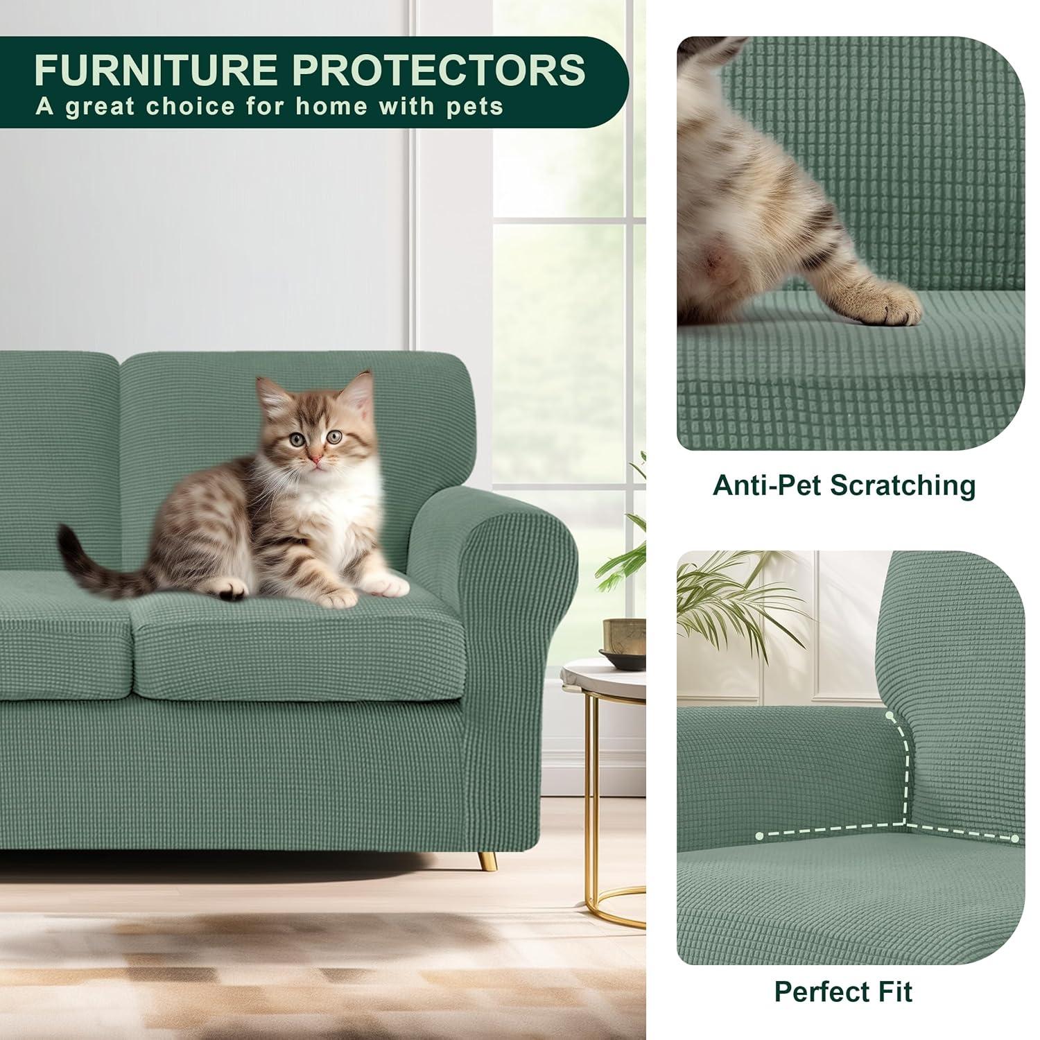 CHUN YI 7 Piece Sofa Covers for 3 Cushion Couch Covers, 3 Seater Stretch Couch Slipcover with 3 Separate Backrests and Cushions, Anti-Slip Washable Furniture Protector for Dogs Pets (Large,Dark Cyan)