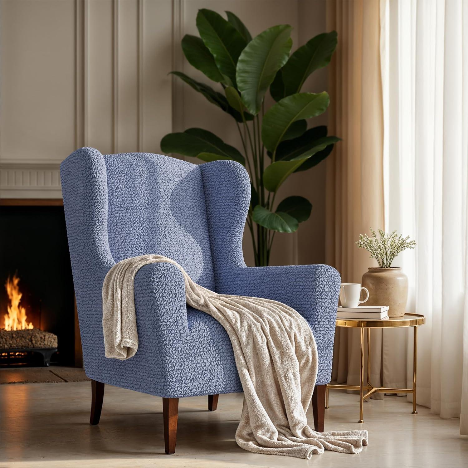 Stretchy Slipcover for Wingback Chair - Easy to Clean & Durable - Microfibra Collection
