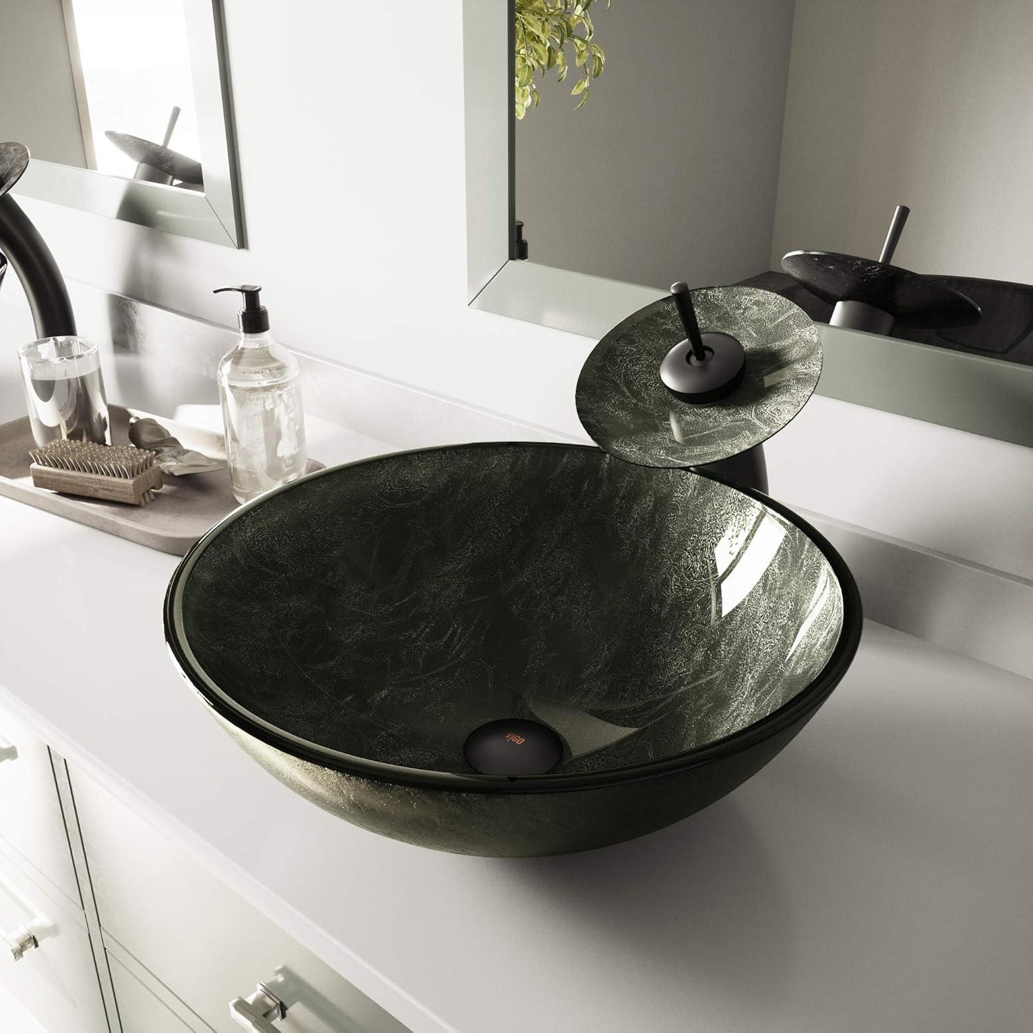 Giovanni Glass 17" L 17" W 6" H Round Vessel Bathroom Sink