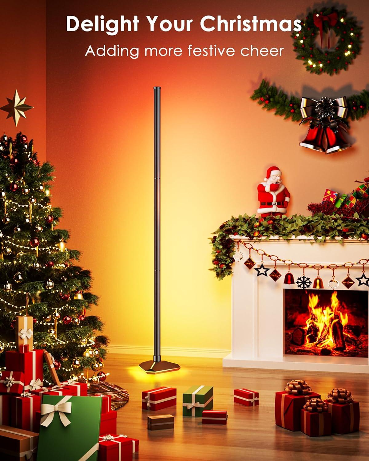 Black Adjustable RGB LED Corner Floor Lamp with Music Sync