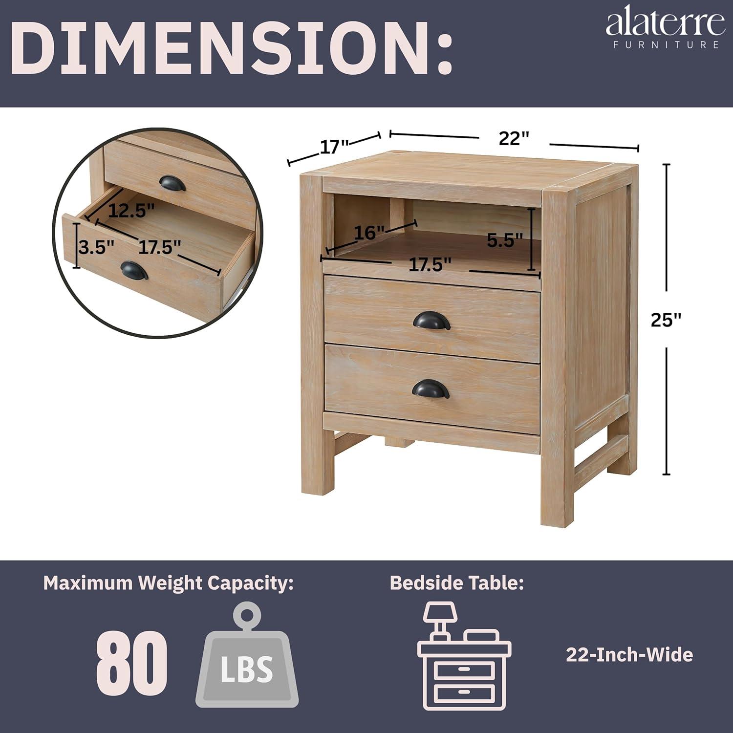 Arden 2-Drawer Wood Nightstand, 25 in. H Bedside Table with Oil Rubbed Bronze Drawer Pulls & Metal Drawers Glides, Perfect for Modern Rustic Bedroom Sets, Solid, Durable Pine Wood